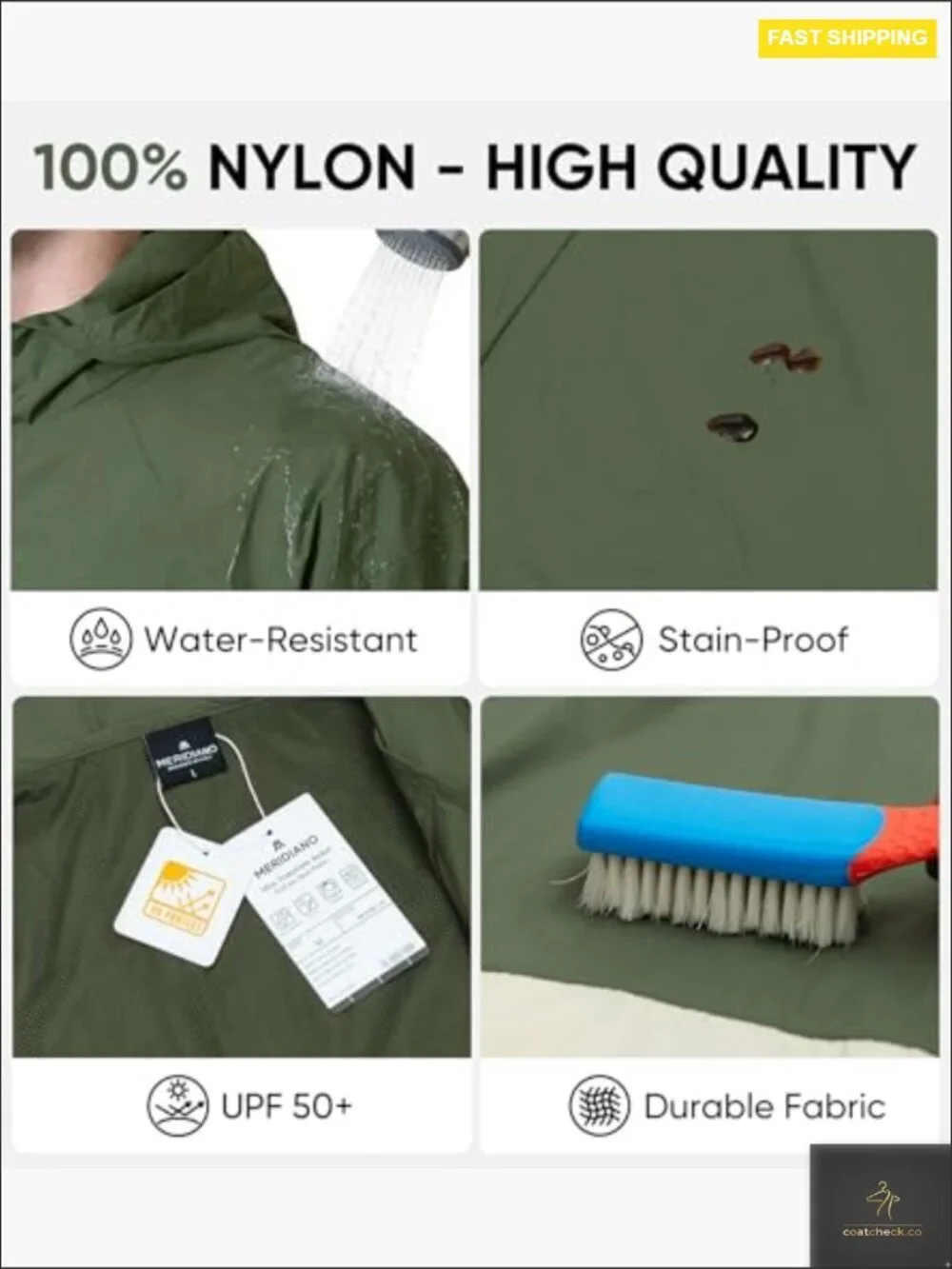 Lightweight Packable Jacket with Hood Water Resistant Windbreaker UPF 50+ Stain
